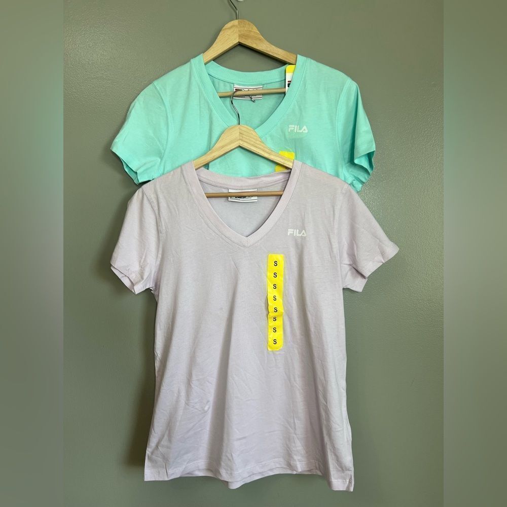 Bundle of two Fila short sleeve tee shirts teal and purple small‎ activewear